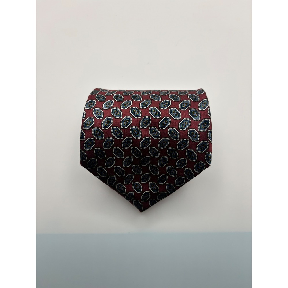 Countess Mara Mens Silk Necktie Burgundy Geometric Teardrop Pattern Made in USA